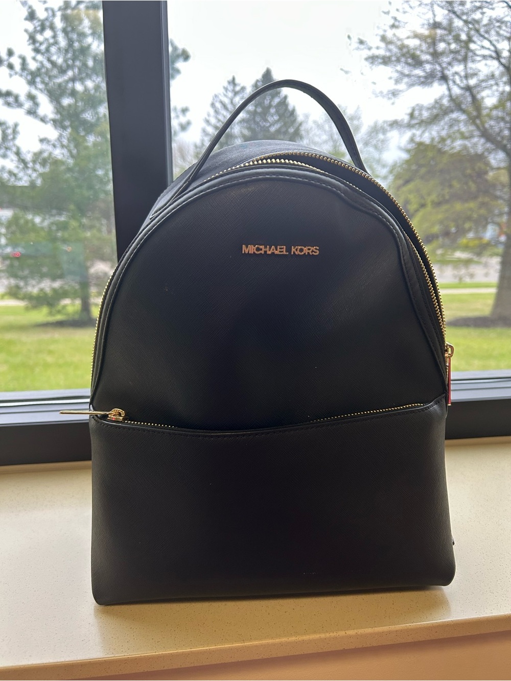 Michael Kors Black Leather Backpack with Gold Hardware